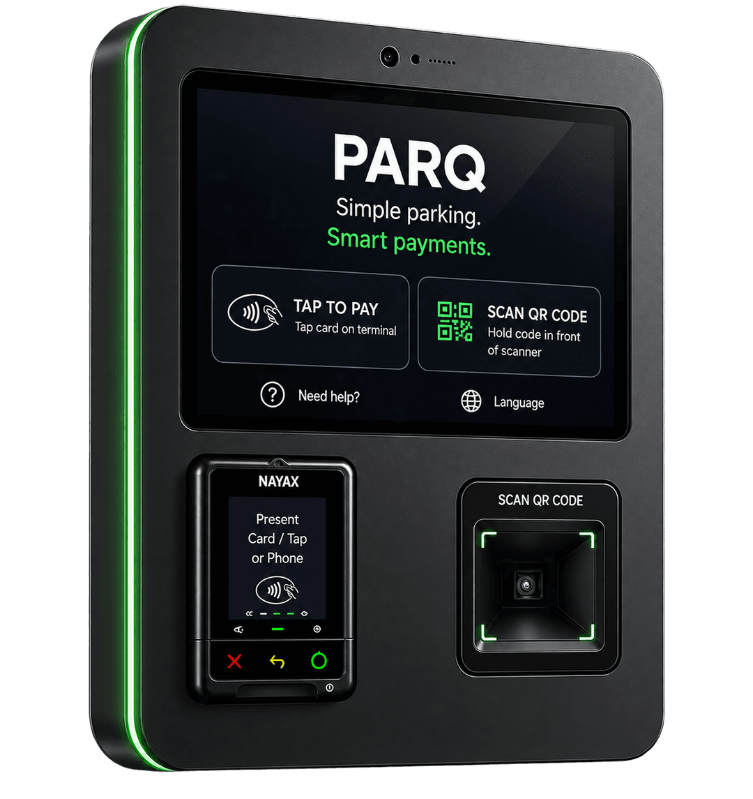 PARQ Smart Payment Terminal with Nayax card reader and QR code scanner